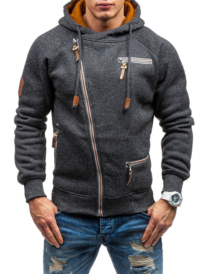 Male Personality Side Zipper Fleece Hoodies