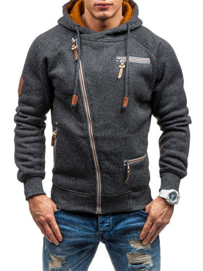 Male Personality Side Zipper Fleece Hoodies