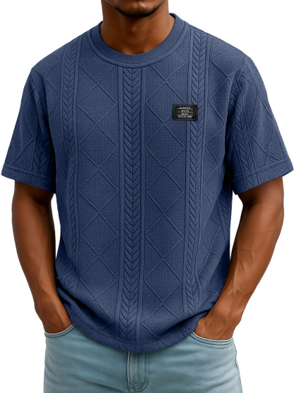 Men's Daily Round Neck Embroidered Logo Casual Texture Short Sleeve T-shirt