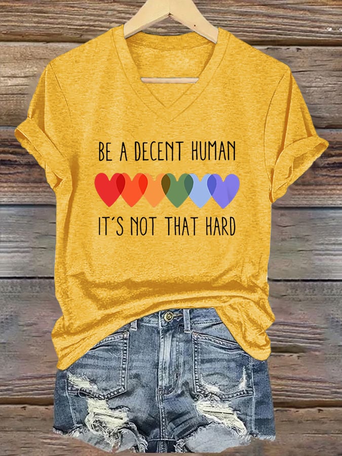 V-Neck Retro Be A Decent Human It's Not That Hard Print T-Shirt