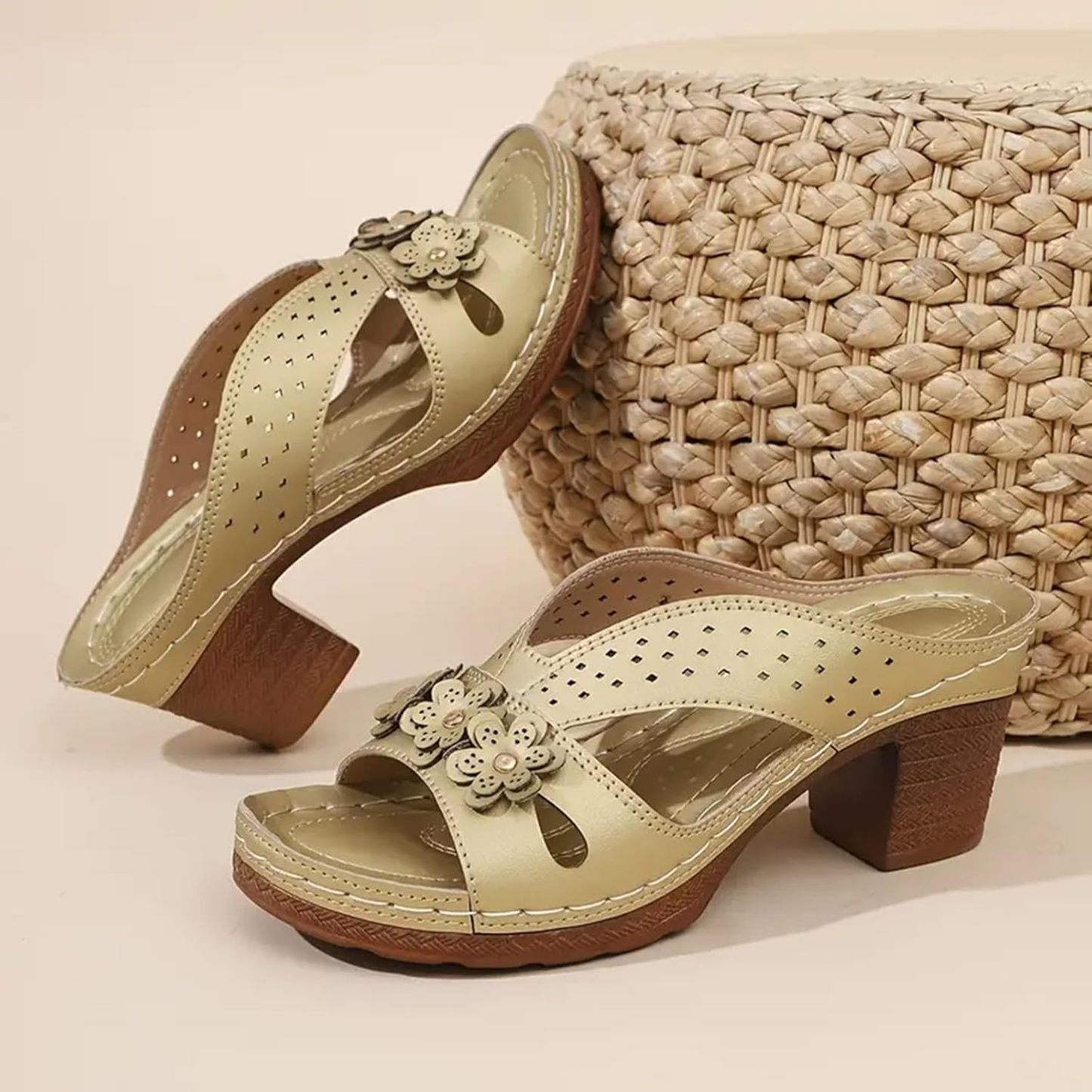 NEW ARRIVAL 70% OFF - Orthopedic Chunky Flowers High Heel Sandals - BUY 2 FREE SHIPPING