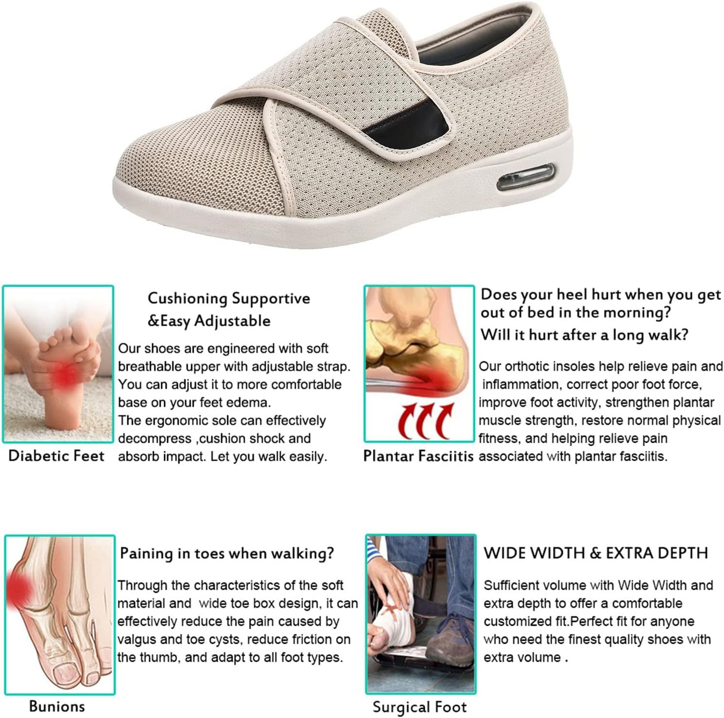 [Copy]Wide Pain Relief Diabetic Shoes Black Grey