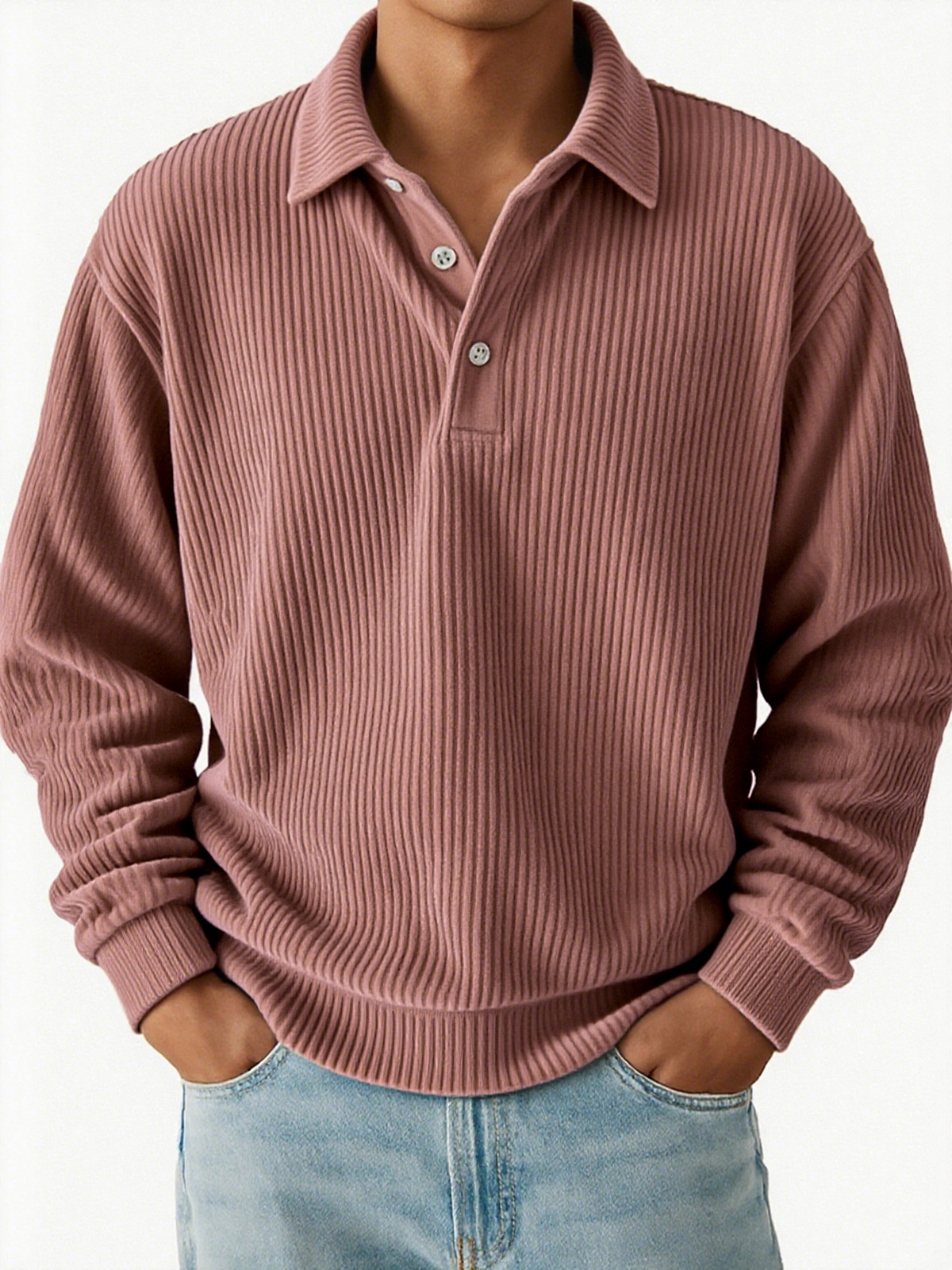 Men's Vintage Corduroy Pit Striped Casual Long Sleeve Polo Shirt