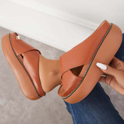 Platform Criss Cross Slides Slip on Arch Support Sandals