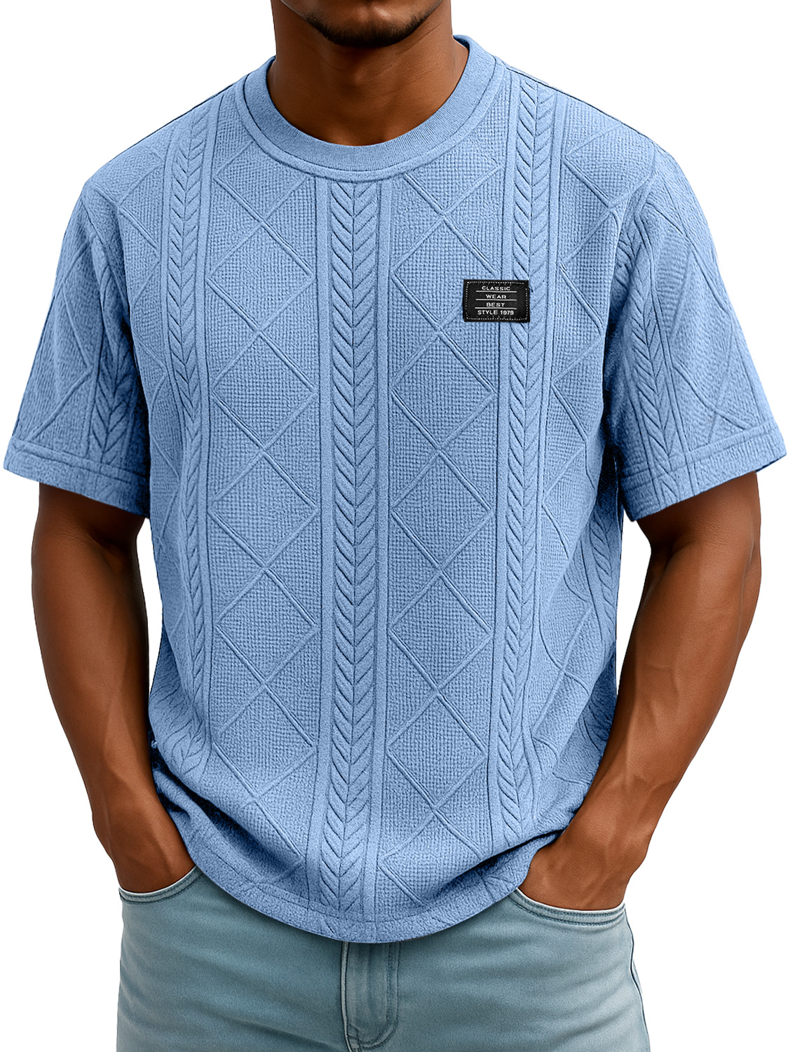 Men's Daily Round Neck Embroidered Logo Casual Texture Short Sleeve T-shirt