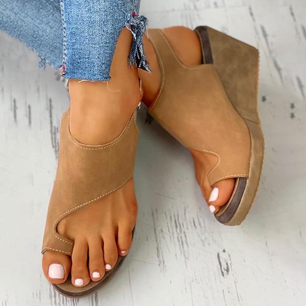 Womens Toe Ring Cutout Slingback Ankle Buckle Wedge Sandals