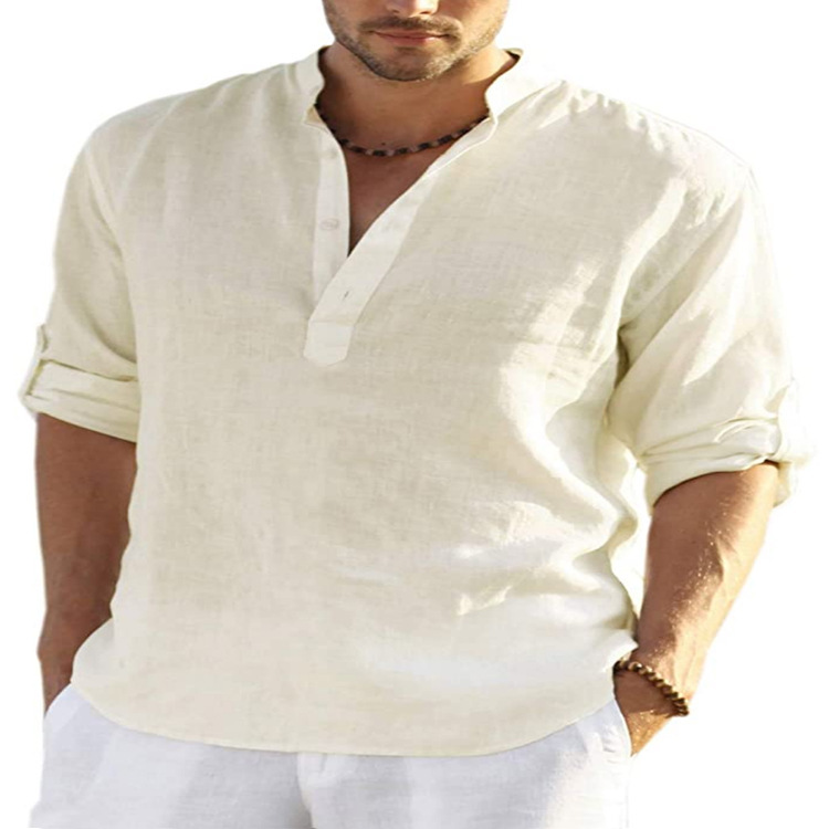 Men's Cotton Linen Casual Long Sleeve Shirt