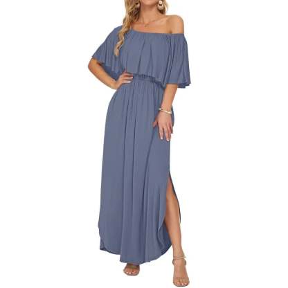 🔥LAST day 49% OFF🔥Women's Off The Shoulder Dress Wedding Guest Dress Summer Casual Long Ruffle Party Side Split Beach Maxi Dresses