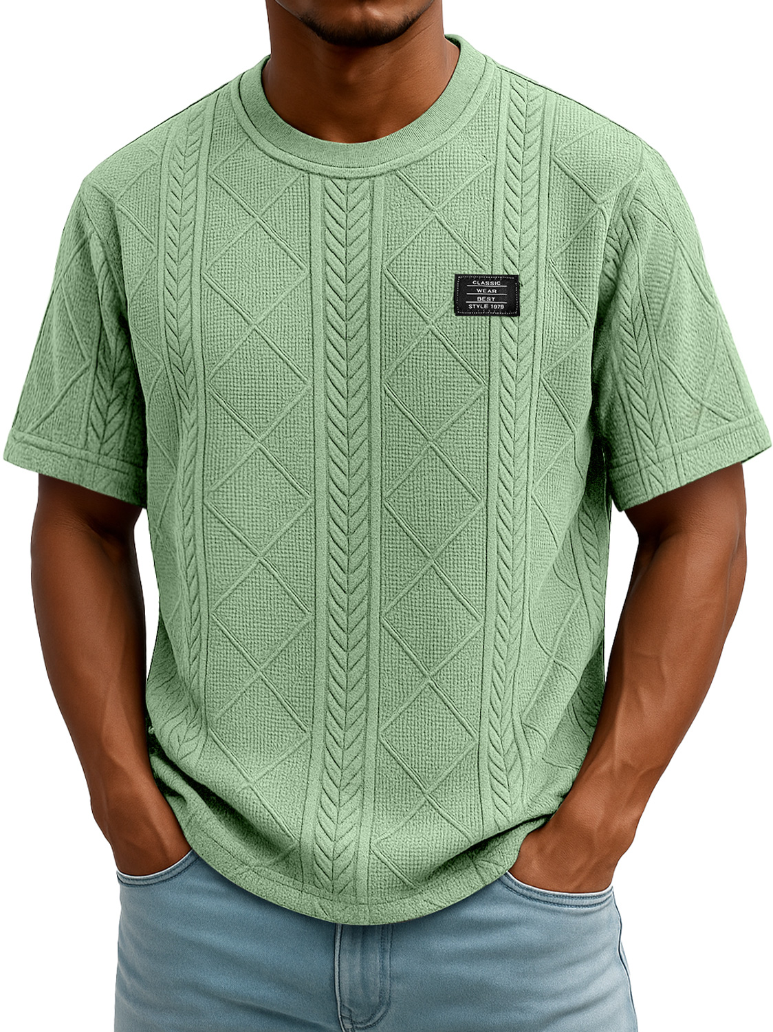 Men's Daily Round Neck Embroidered Logo Casual Texture Short Sleeve T-shirt