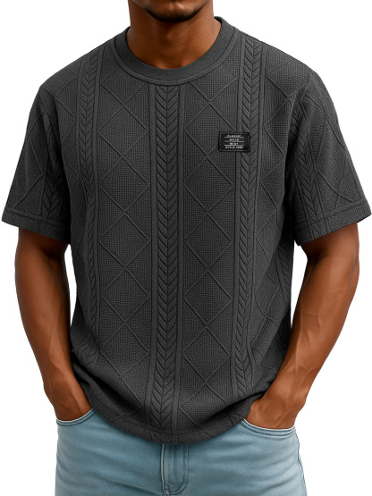 Men's Daily Round Neck Embroidered Logo Casual Texture Short Sleeve T-shirt