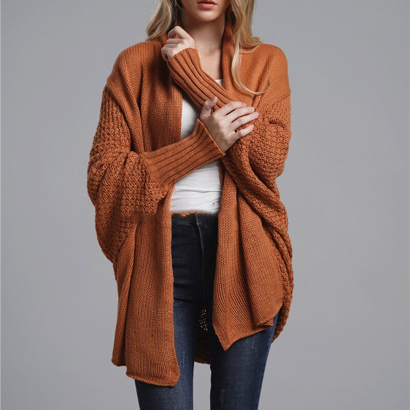Bat sleeve Plus Size Long Knit Cardigan