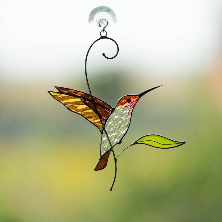 Hummingbird stained glass window hangings gold