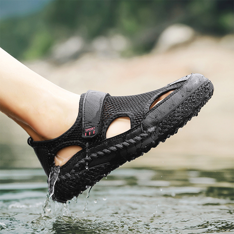 Men's Genuine Leather Handmade Mesh Breathable Sneakers