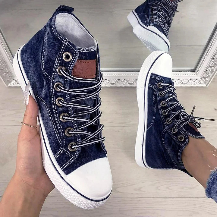 Women‘s Fashion Casual Denim Wear-Resistant High-Top Sneakers