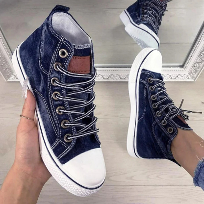 Women‘s Fashion Casual Denim Wear-Resistant High-Top Sneakers