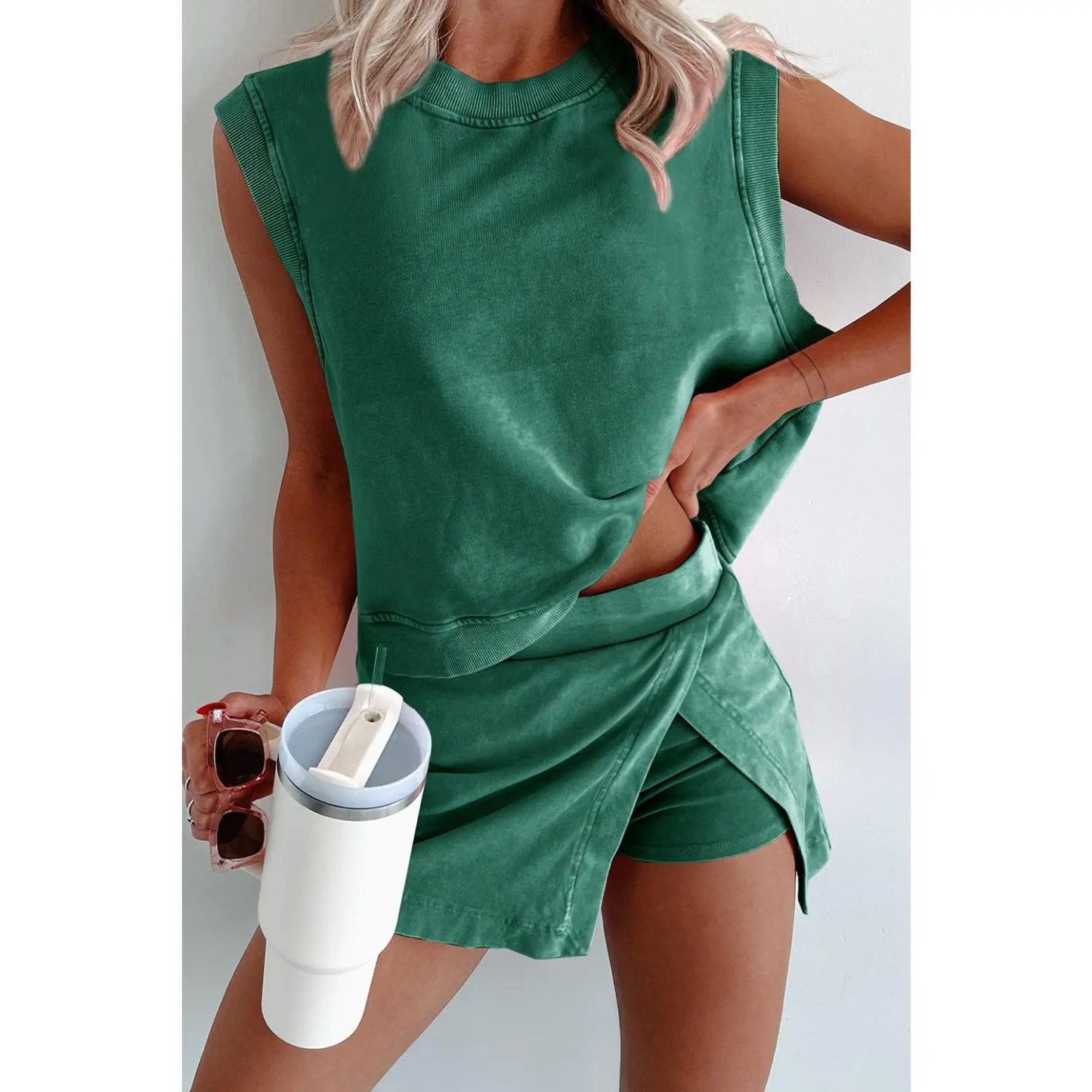 Summer Sets Women 2 Piece Outfits Shorts Tank Top and Casual Skort Lined Split Athletic Skirt Set Travel Outfit