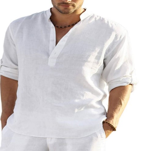 Men's Cotton Linen Casual Long Sleeve Shirt