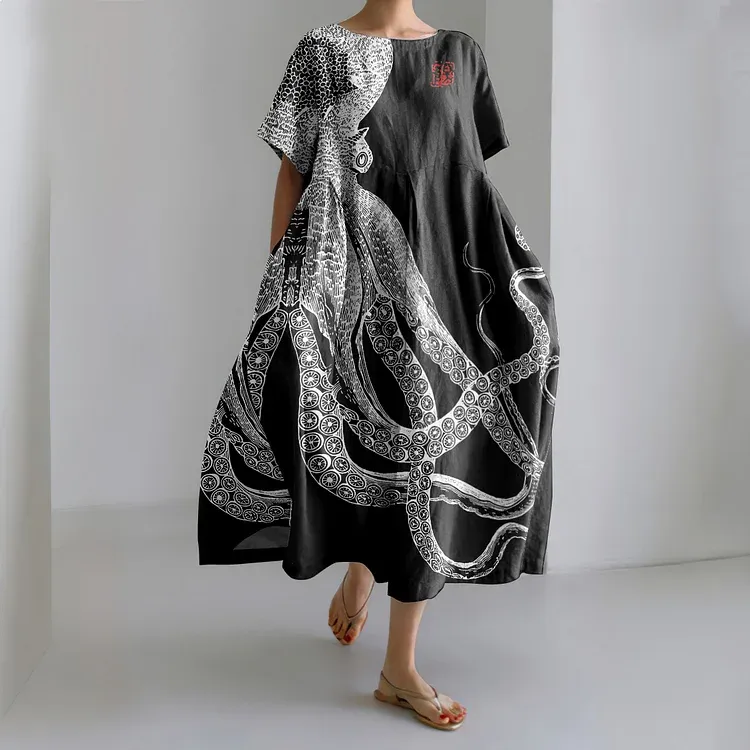 Casual Art Linen Blend Maxi Dress