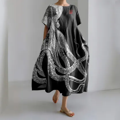 Casual Art Linen Blend Maxi Dress