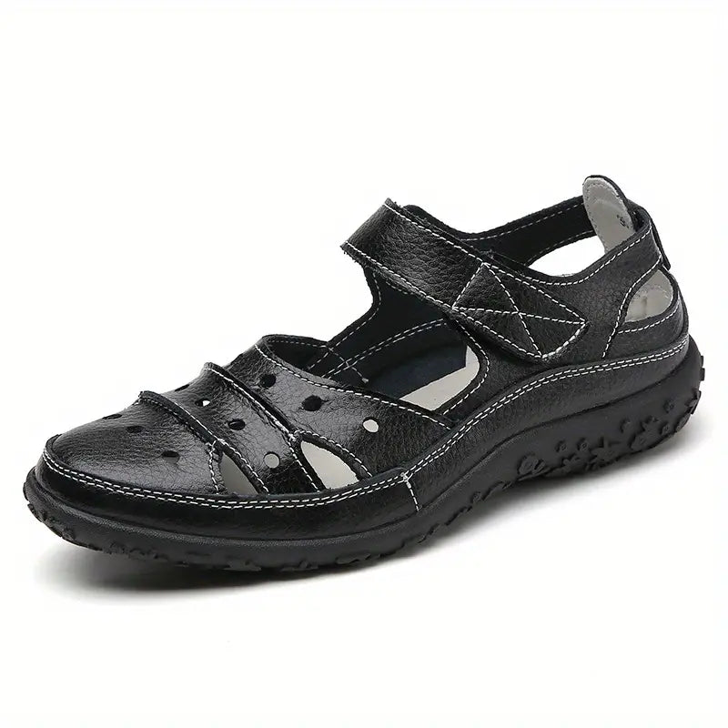 Women's Hollow Out Closed Toe Sandals, Non-slip Walking Shoes, Faux Leather Sandals