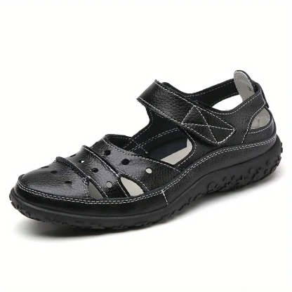 Women's Hollow Out Closed Toe Sandals, Non-slip Walking Shoes, Faux Leather Sandals