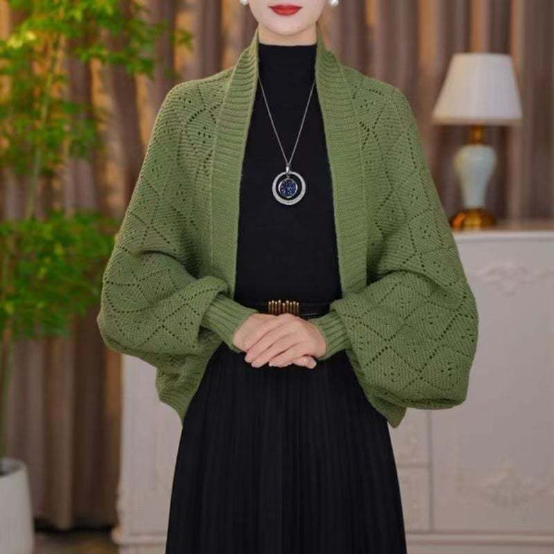 Fashion Hollow Out Knitted Shawl Coat