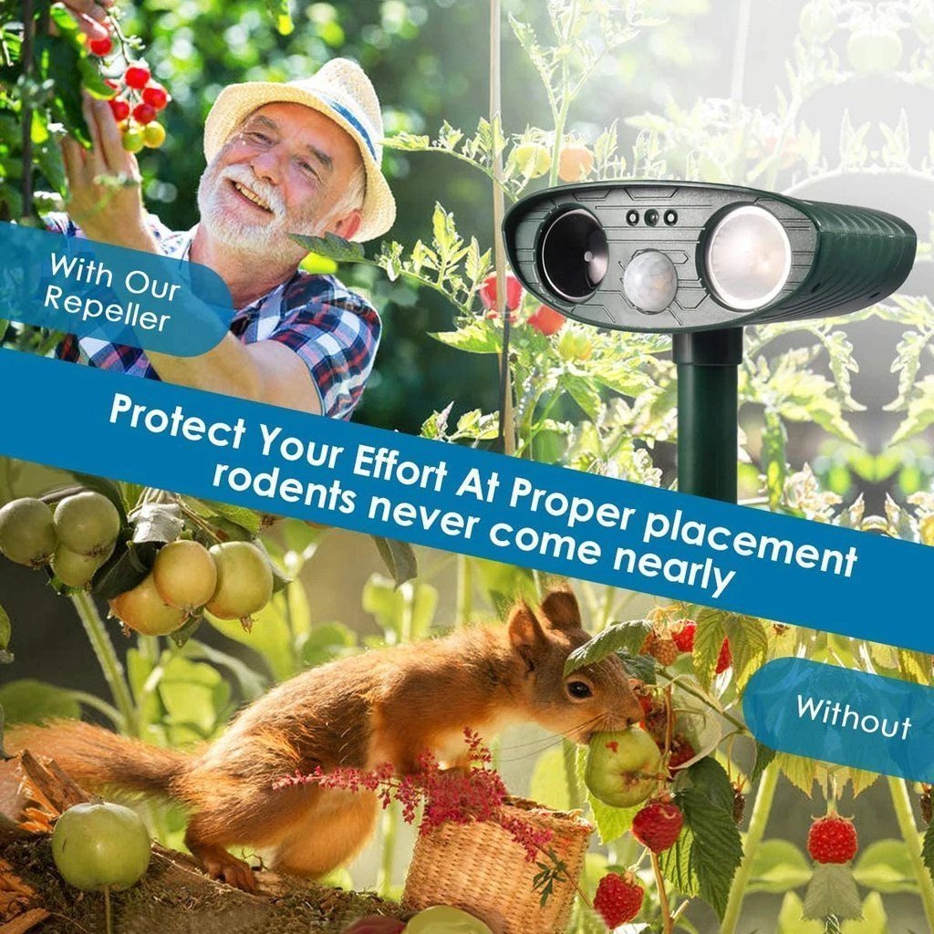 Solar Animal Repeller Ultrasonic Outdoor Animal Repellent - Get Rid of Deer, Raccoons, Woodpeckers, Squirrels, Rodents, and Other Unwanted Guests
