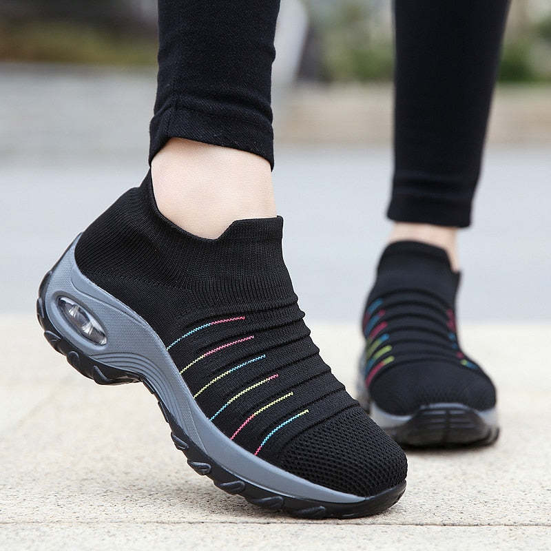 Women Fly-knit Breathable Casual Height Increasing Shoes