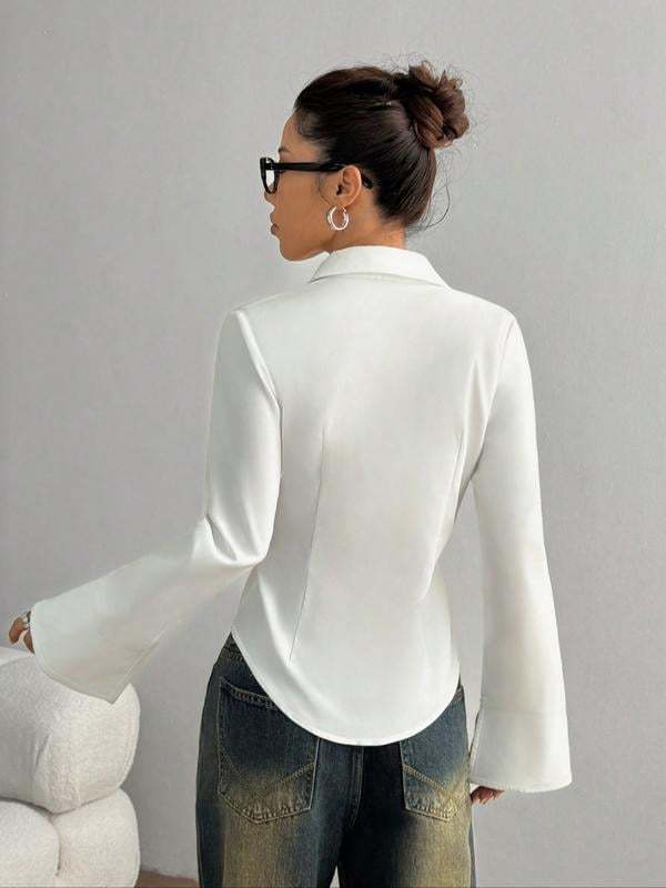 Women's Slim-Fit Button-Down Long-Sleeved Casual Shirt, Suitable for Daily Commuting