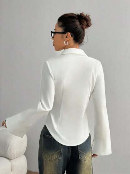 Women's Slim-Fit Button-Down Long-Sleeved Casual Shirt, Suitable for Daily Commuting