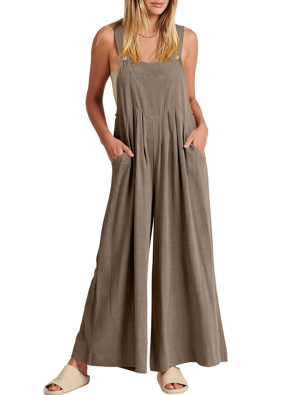 Women's Sleeveless Wide Leg Jumpsuit with Pockets