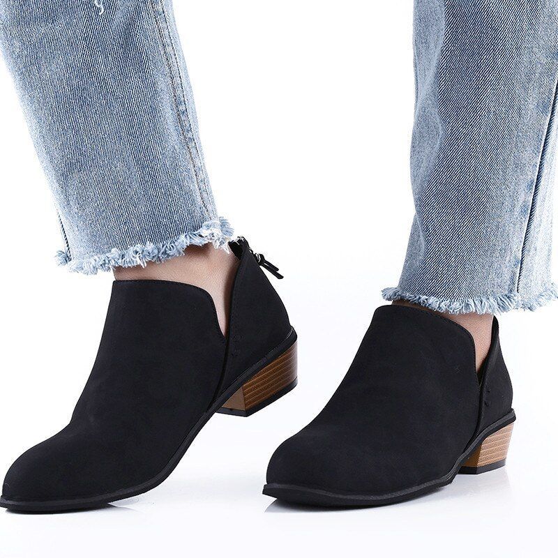 Women Orthopedic Ankle Boots Zipper Stacked Heel