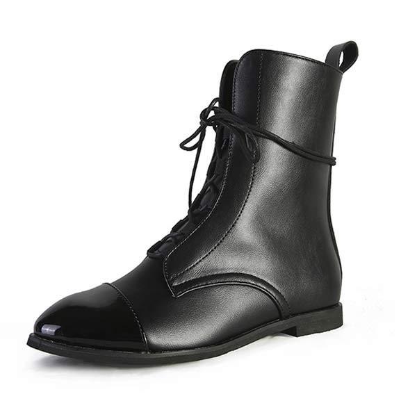 Women'S Paneled Lace-Up Short Martin Boots Biker Boots