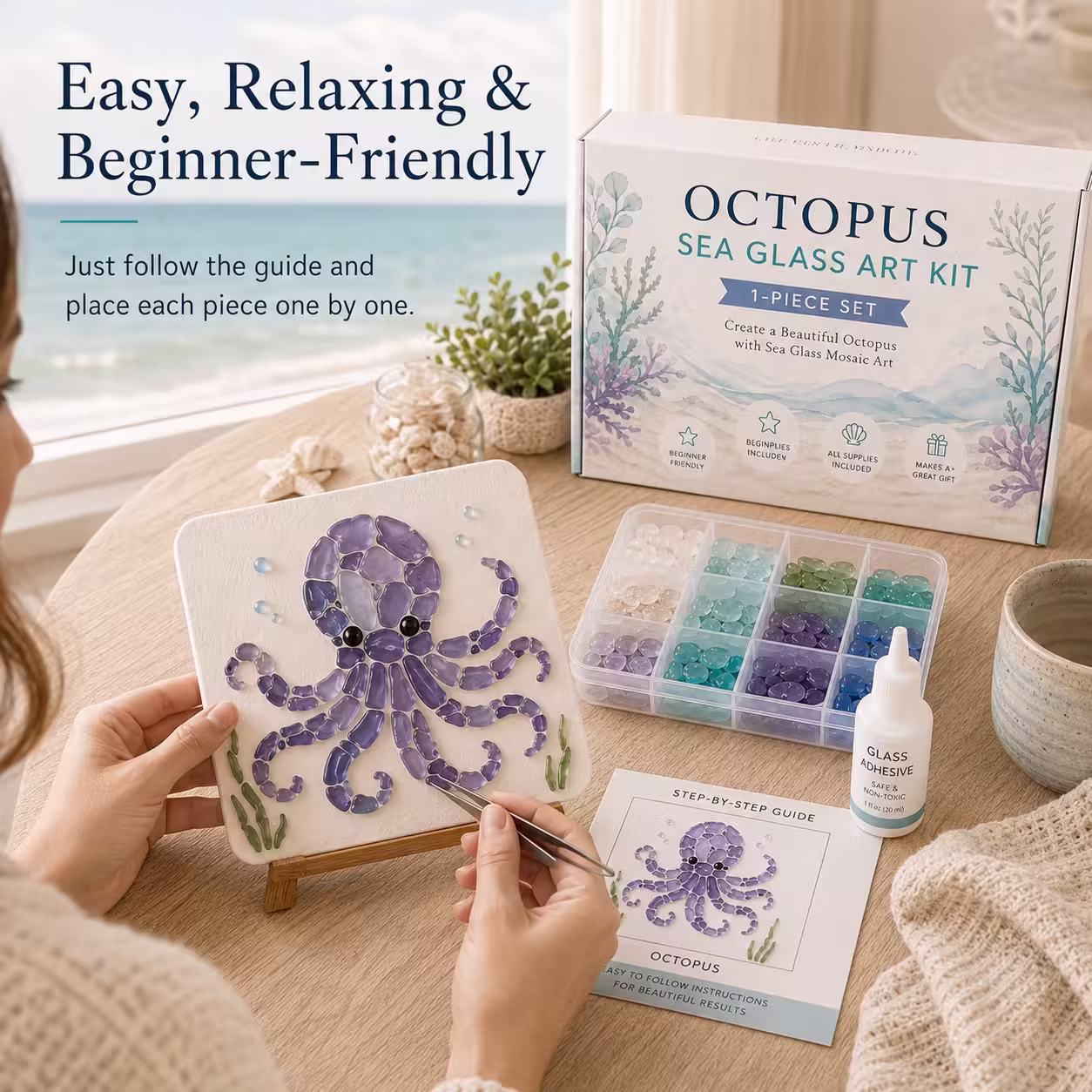 🌊 DIY Sea Glass Mosaic Art Kit – Create Beautiful Ocean-Inspired Artwork with Colorful Glass Pieces, Coastal Home Decor & Creative Handmade Gift