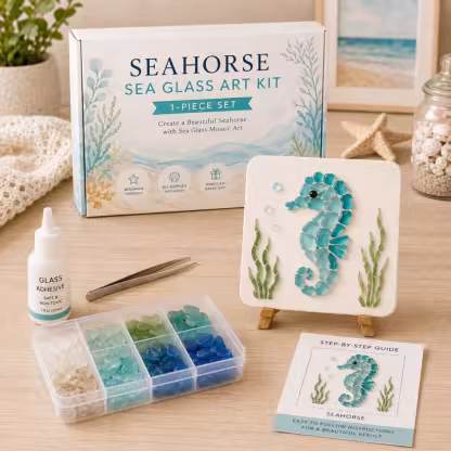 🌊 DIY Sea Glass Mosaic Art Kit – Create Beautiful Ocean-Inspired Artwork with Colorful Glass Pieces, Coastal Home Decor & Creative Handmade Gift