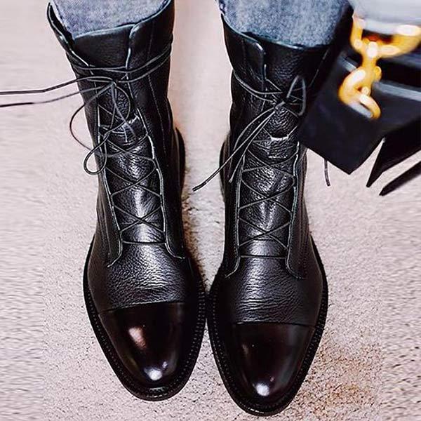 Women'S Paneled Lace-Up Short Martin Boots Biker Boots