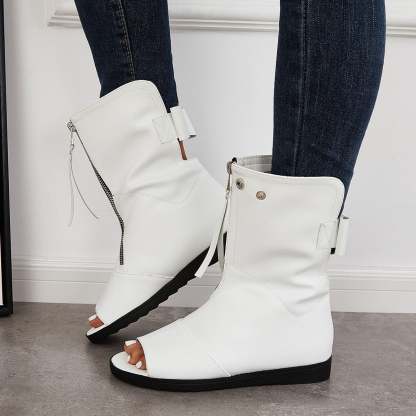 Women's Open Toe Ankle Boots Fashion Flat Booties Zip Up Boots