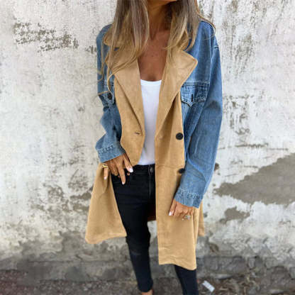 Mid-length jeans stitching trench coat