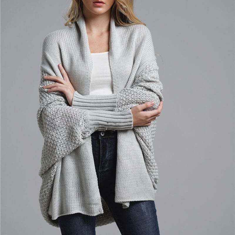 Bat sleeve Plus Size Long Knit Cardigan