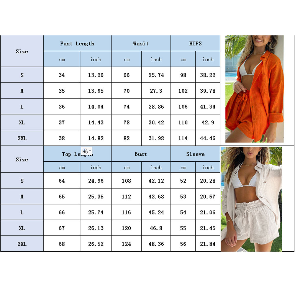Women's Cotton Two Piece Button Down Long Sleeve Shirt Blouse and Shorts Set