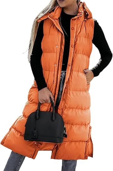 🔥 Women's Long Puffer Vest | Quilted Hood & Button Closure ❄️