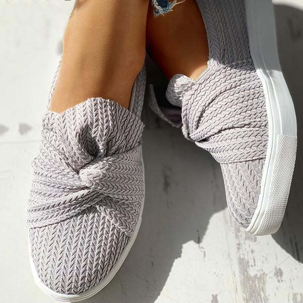 Women Bow Knitted Twist Sneakers Slip On Walking Shoes