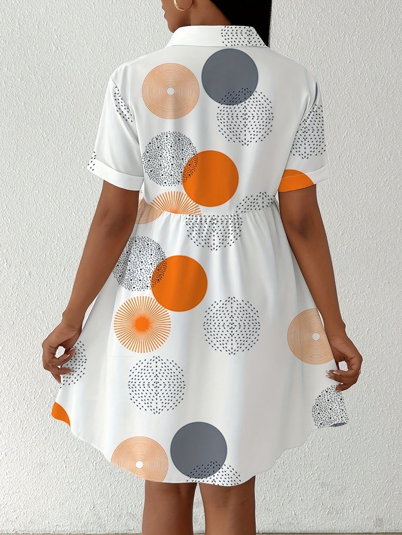 All Over Print Shirt Dress, Casual Short Sleeve Collared Dress for Summer