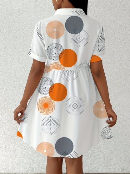 All Over Print Shirt Dress, Casual Short Sleeve Collared Dress for Summer