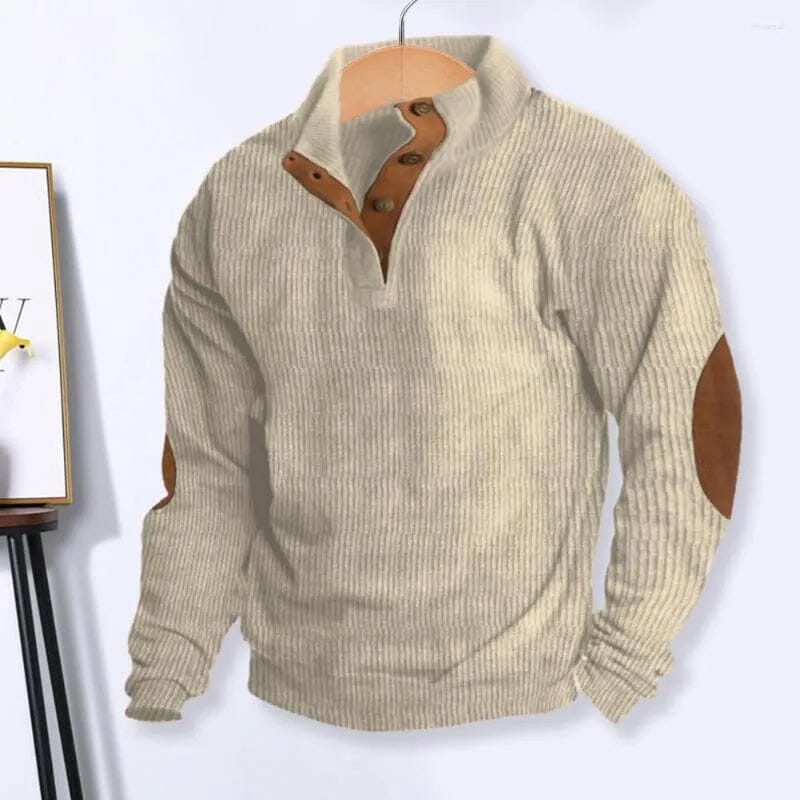 Men's Casual V-Neck Pullover Long Sleeve Rugby Shirt