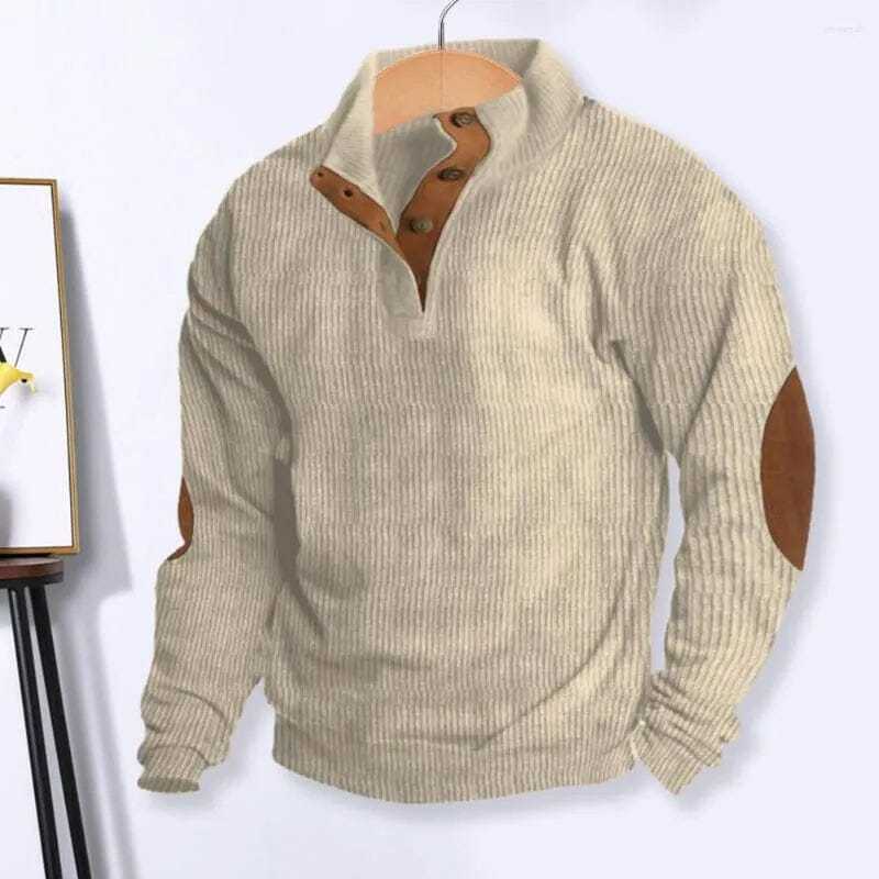 Men's Casual V-Neck Pullover Long Sleeve Rugby Shirt