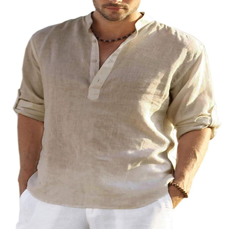 Men's Cotton Linen Casual Long Sleeve Shirt
