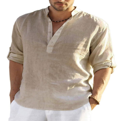 Men's Cotton Linen Casual Long Sleeve Shirt