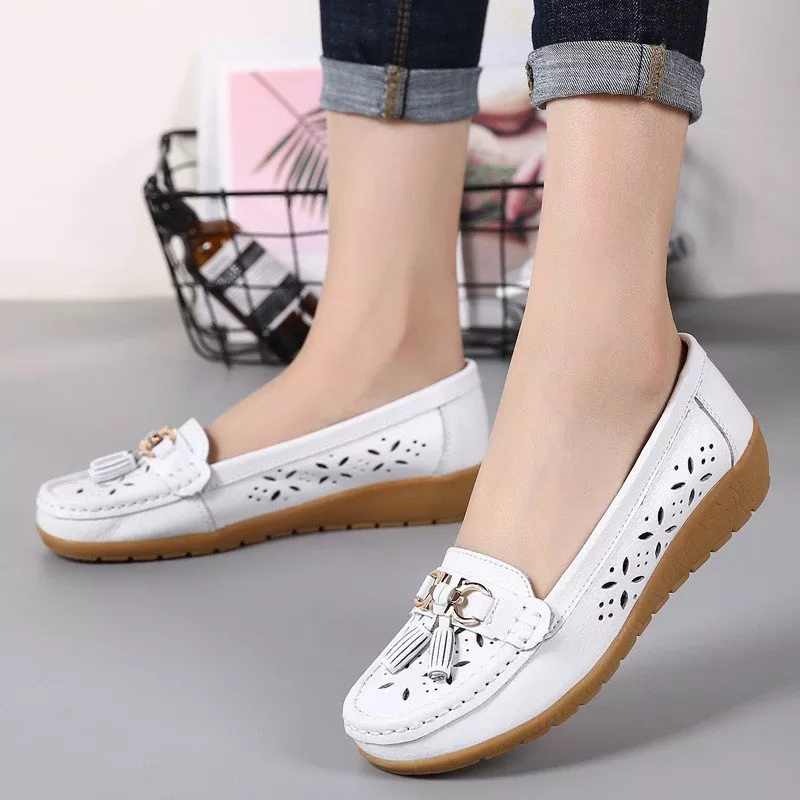 Women's Hollow Soft Leather Breathable Moccasins Sandals