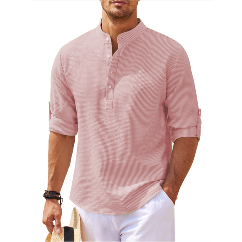 Men's Linen Henley Shirt Beach T Shirts Vertical Striped Hawaiian Shirts